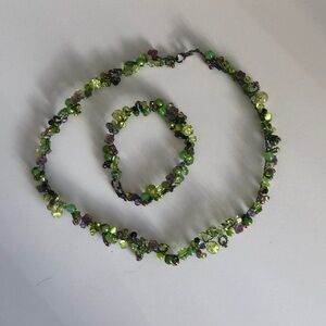 🇸🇪 Necklacece & bracelet colorful green and violet beads by K Lindbom